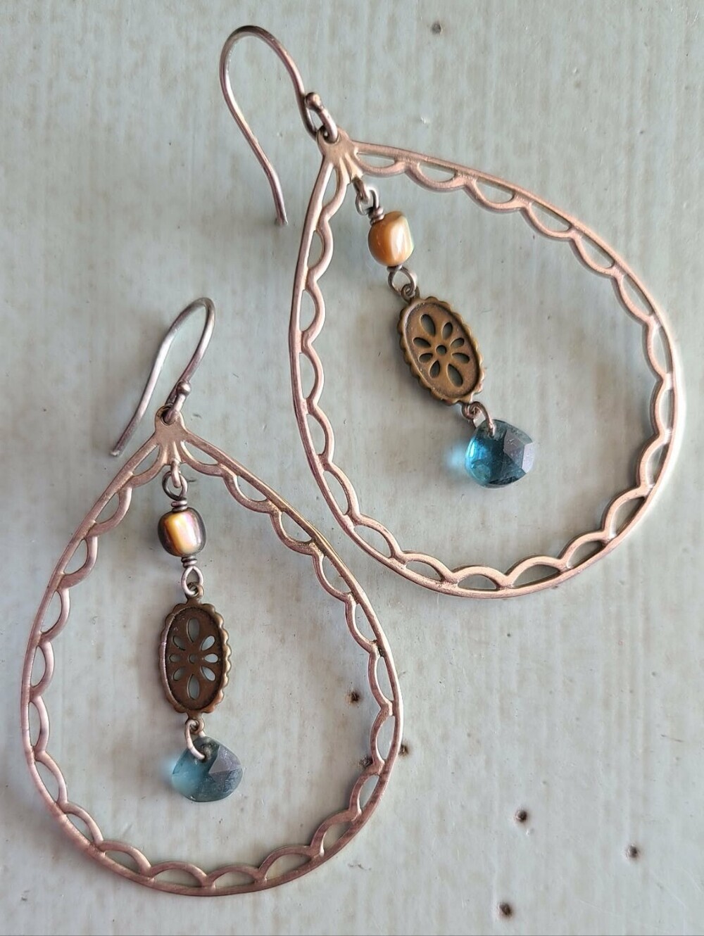 Silpada Teardrop Dangle Earrings in Sterling Silver with Blue and Pearl Accents